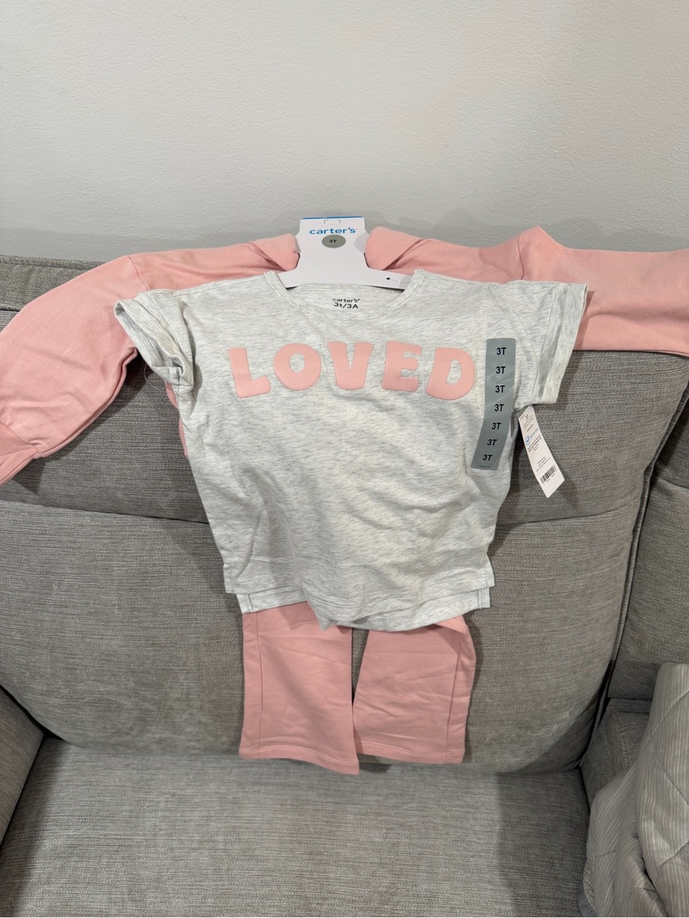 Carter's 3T Pink & Gray "Loved" Kids Set
